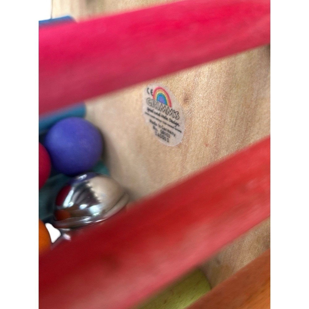 Grimm's Extra Large Rolling Rainbow Wheel Rattle With Bell Montessori Wooden Toy - Picture 4 of 4